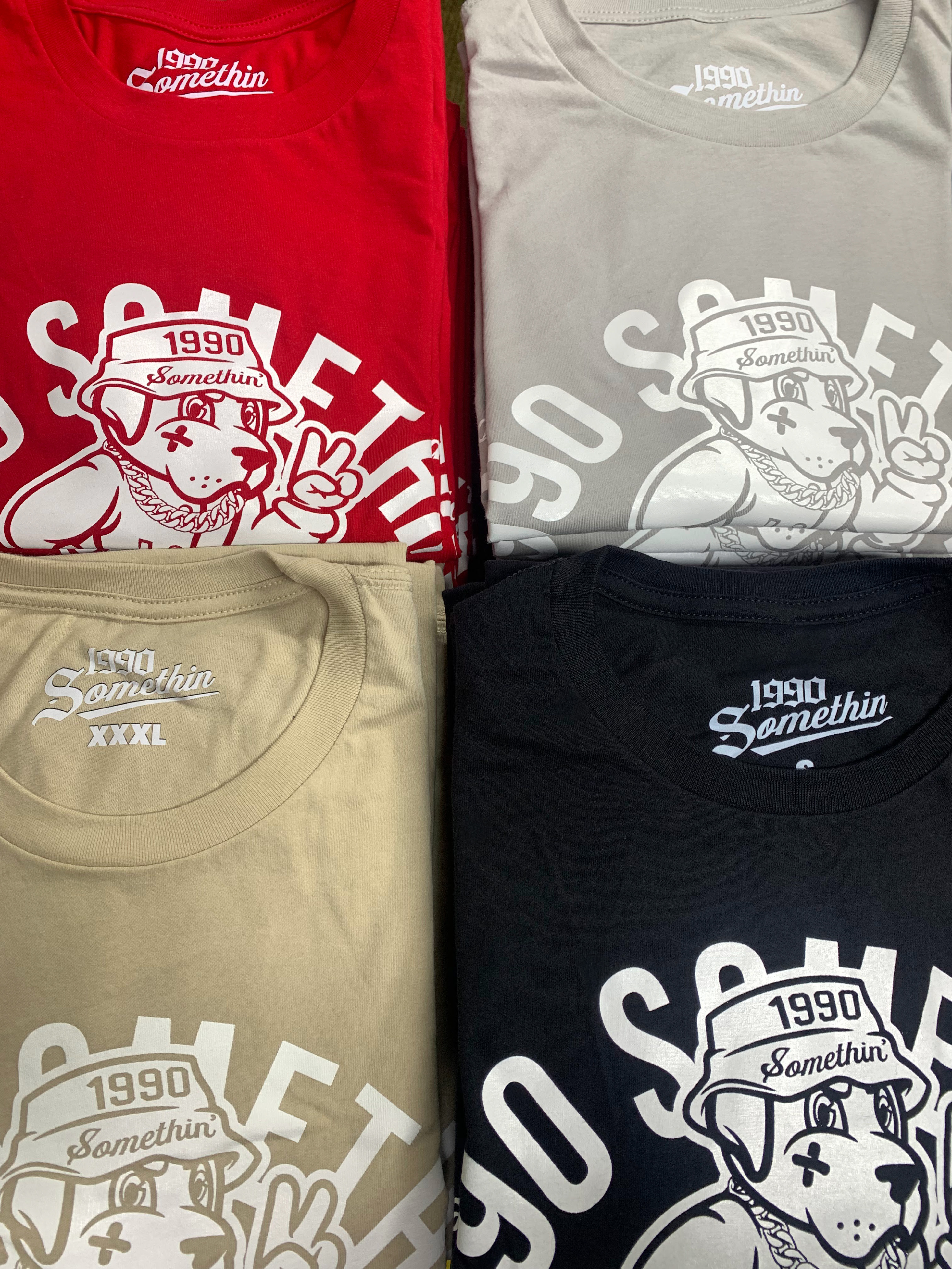 t shirts in a variety of colors individually folded, with neck labels